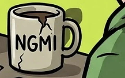Cracked coffee mug that says NGMI